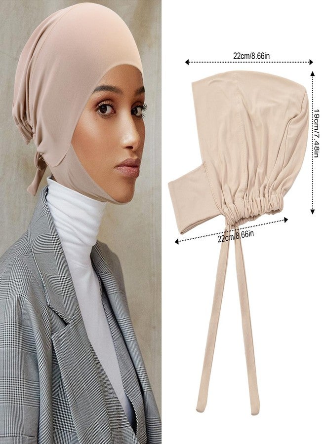 XEPST 3 PCS Hijab Undercap for Women, Islamic Muslim Full Cover Under Hijabcap Milk Silk Fabric Hijab Underscarf Solid Color Adjustable Tie Back Inner Head Scarf Turbans for Women Chemo Sleep Cap - Image 2
